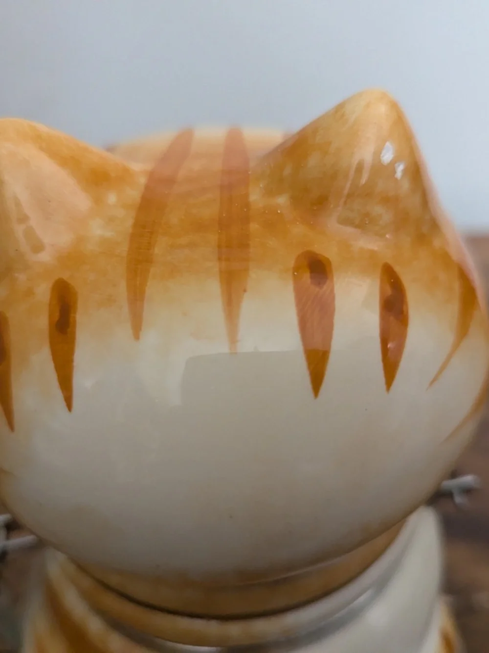 BW Orange and White Striped Ceramic Cat with Lid Small 7-inch Treat Jar Canister